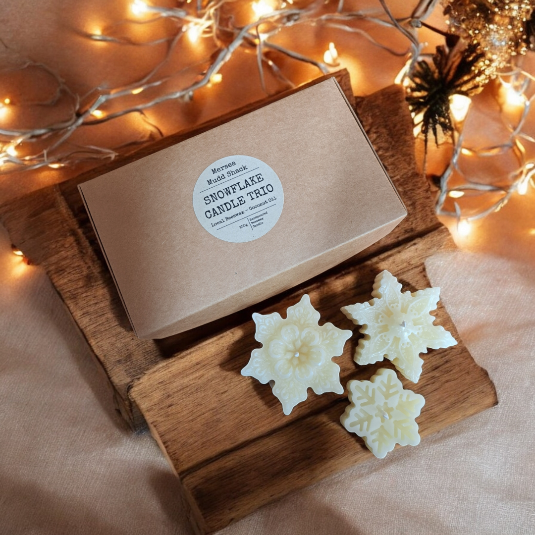 White Beeswax Snowflake Candle Trio